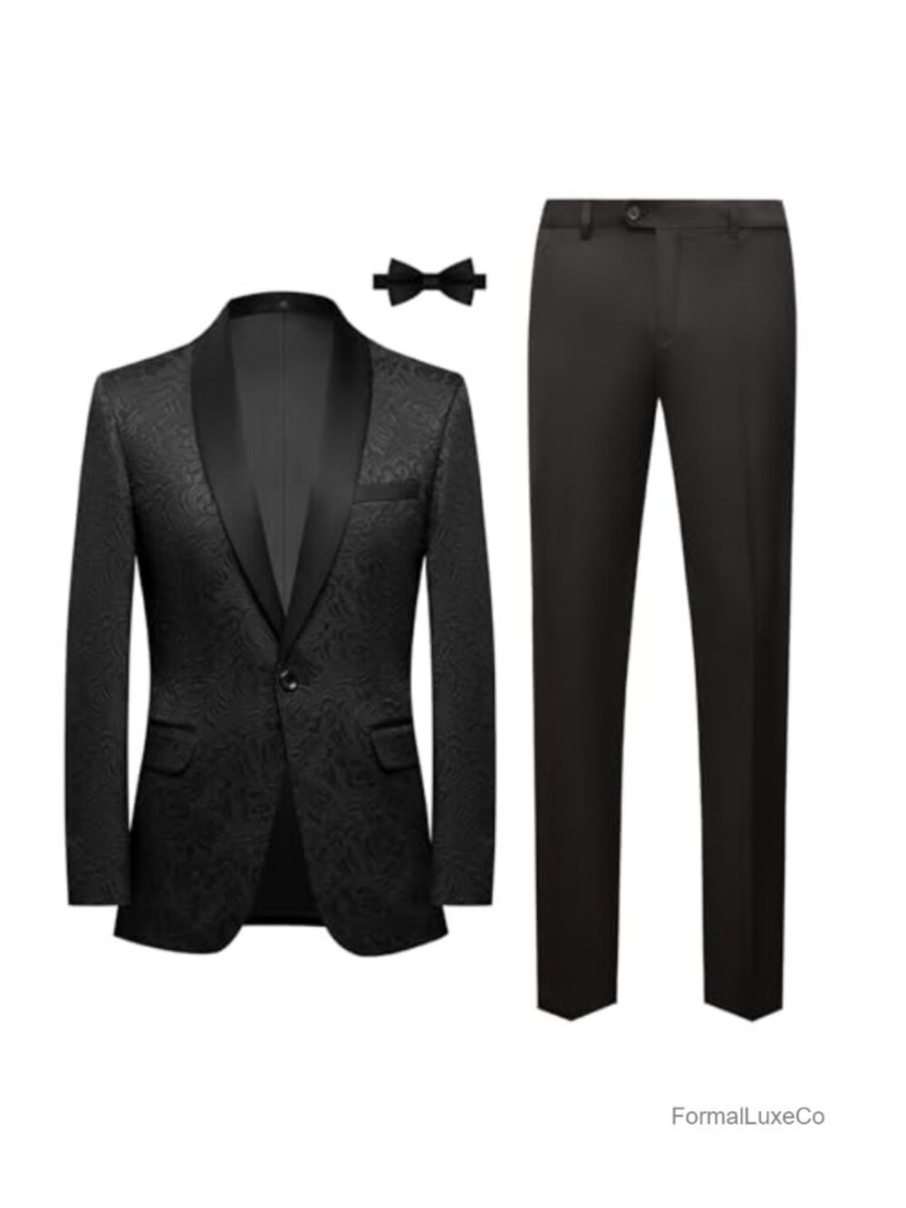 2 Piece Floral Shawl Lapel Tuxedo Suit with Bow Tie, Polyester, Slim Fit for